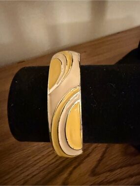 Yellow and Cream Enamel Bangle Bracelet